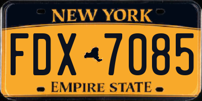 NY license plate FDX7085