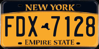 NY license plate FDX7128