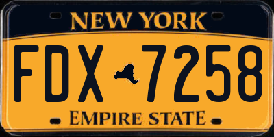 NY license plate FDX7258