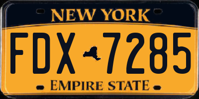 NY license plate FDX7285