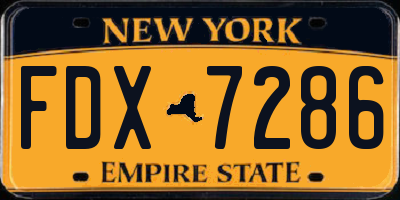 NY license plate FDX7286