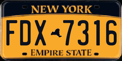NY license plate FDX7316