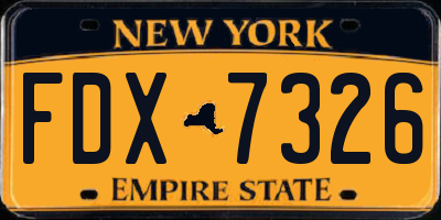 NY license plate FDX7326