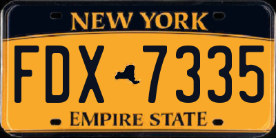 NY license plate FDX7335