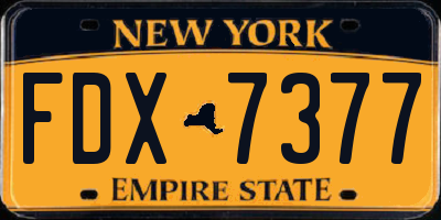 NY license plate FDX7377