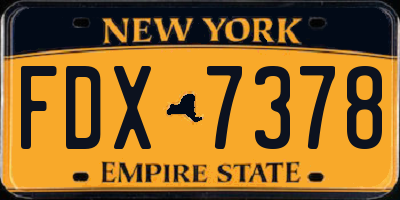 NY license plate FDX7378