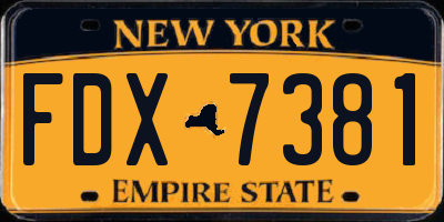 NY license plate FDX7381