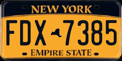 NY license plate FDX7385