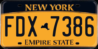 NY license plate FDX7386