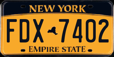 NY license plate FDX7402
