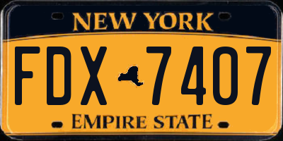 NY license plate FDX7407