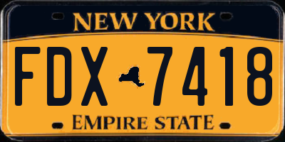 NY license plate FDX7418