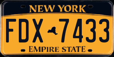 NY license plate FDX7433