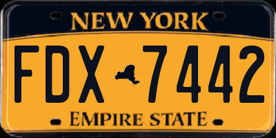 NY license plate FDX7442