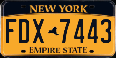 NY license plate FDX7443