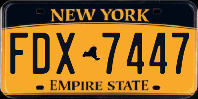 NY license plate FDX7447