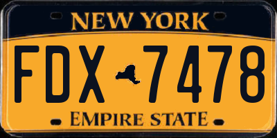 NY license plate FDX7478