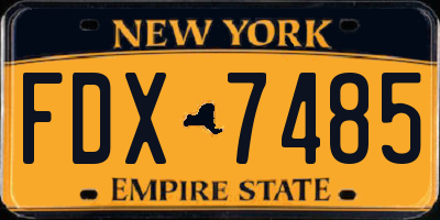 NY license plate FDX7485