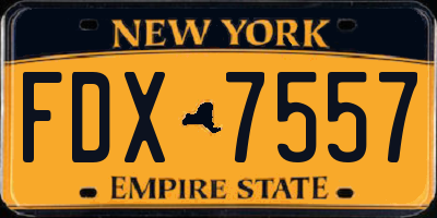 NY license plate FDX7557