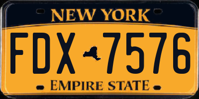 NY license plate FDX7576
