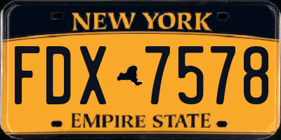 NY license plate FDX7578