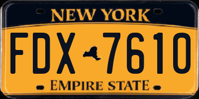 NY license plate FDX7610