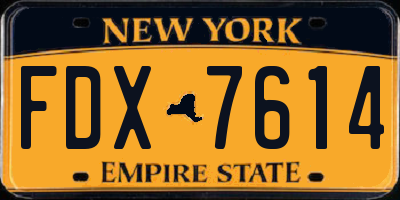 NY license plate FDX7614