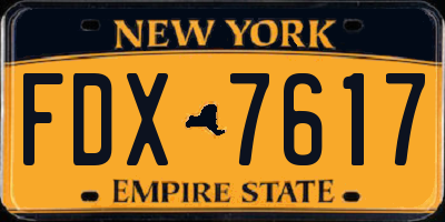 NY license plate FDX7617