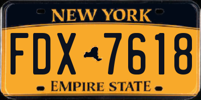 NY license plate FDX7618