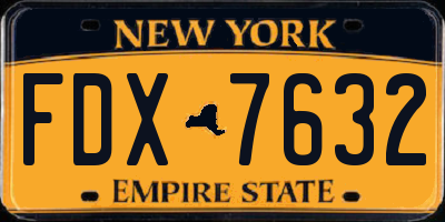 NY license plate FDX7632