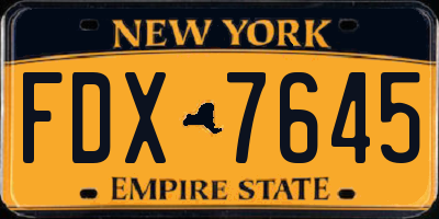 NY license plate FDX7645
