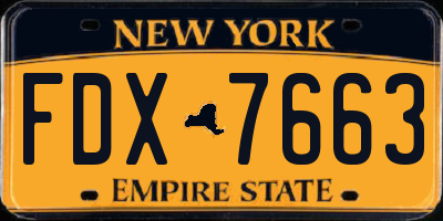 NY license plate FDX7663