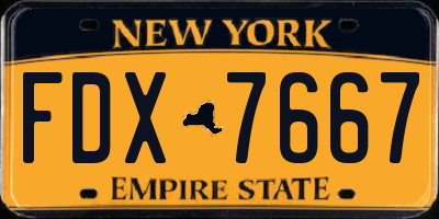 NY license plate FDX7667