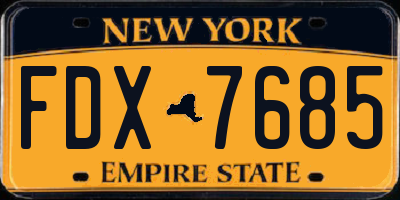NY license plate FDX7685