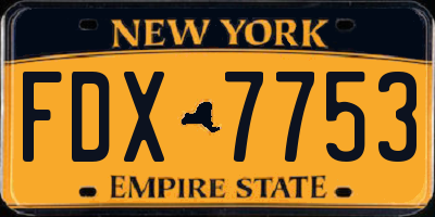 NY license plate FDX7753