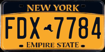 NY license plate FDX7784