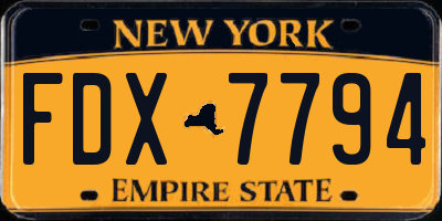 NY license plate FDX7794