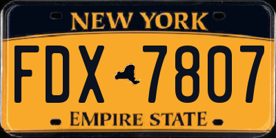 NY license plate FDX7807