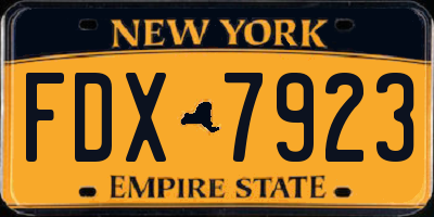 NY license plate FDX7923
