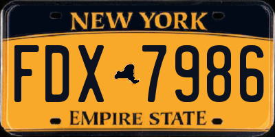 NY license plate FDX7986