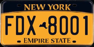 NY license plate FDX8001
