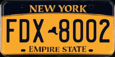 NY license plate FDX8002