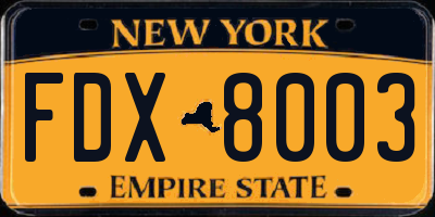 NY license plate FDX8003