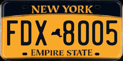 NY license plate FDX8005
