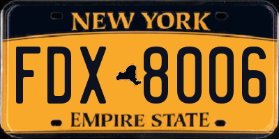 NY license plate FDX8006