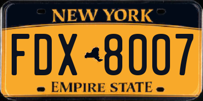 NY license plate FDX8007