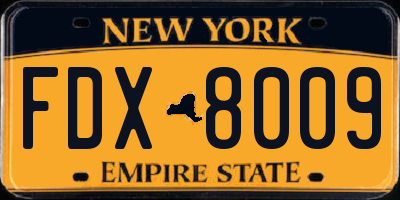 NY license plate FDX8009