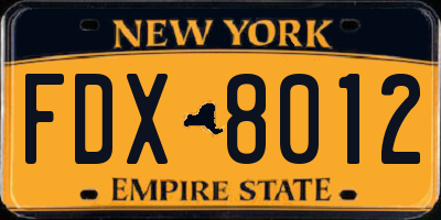 NY license plate FDX8012