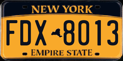 NY license plate FDX8013