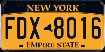 NY license plate FDX8016